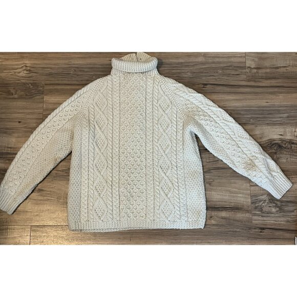Vintage Gene of Donegal Irish Fisherman Sweater Cream Cable Knit Wool M Womans - Picture 7 of 9